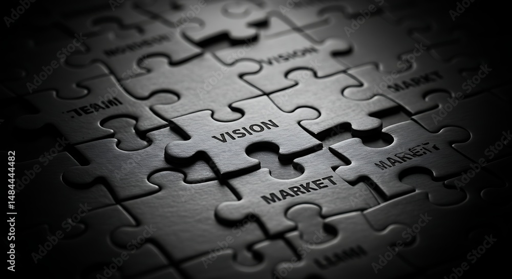 Assembling Jigsaw Puzzle Showing Vision and Market Concept Assembling Jigsaw Puzzle Showing Vision and Market Concept