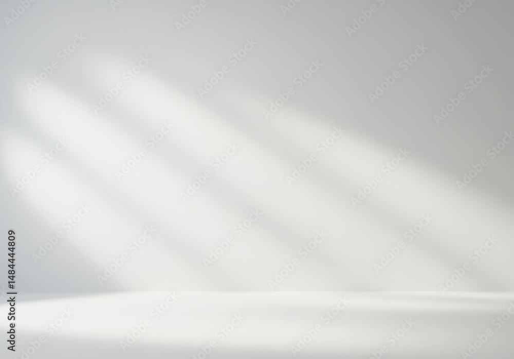 Sunlight streams through a window casting shadows on a white wall in an empty room Sunlight streams through a window casting shadows on a white wall in an empty room