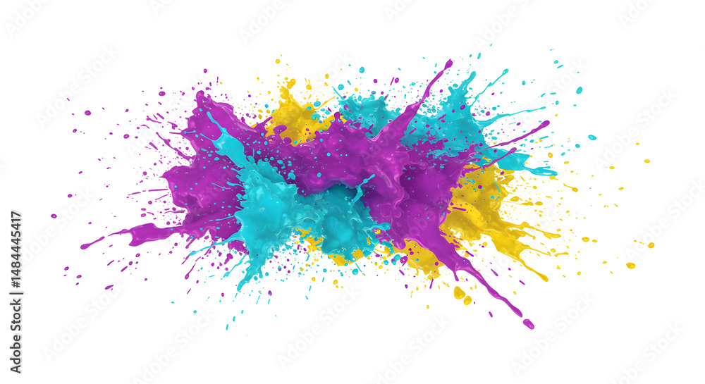 Fototapeta premium Transparent Tri-color artistic splash with cyan, magenta, and yellow