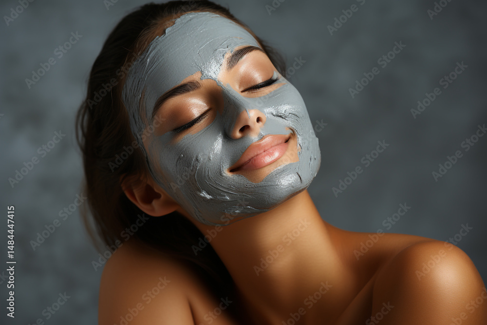 Woman Applying Facial Mask in Spa on White Background Woman Applying Facial Mask in Spa on White Background
