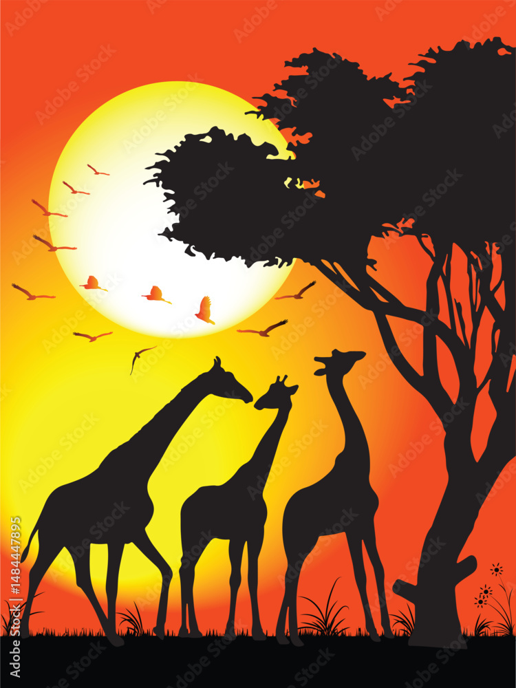 Naklejka premium GIRAFFES AT SUNSET