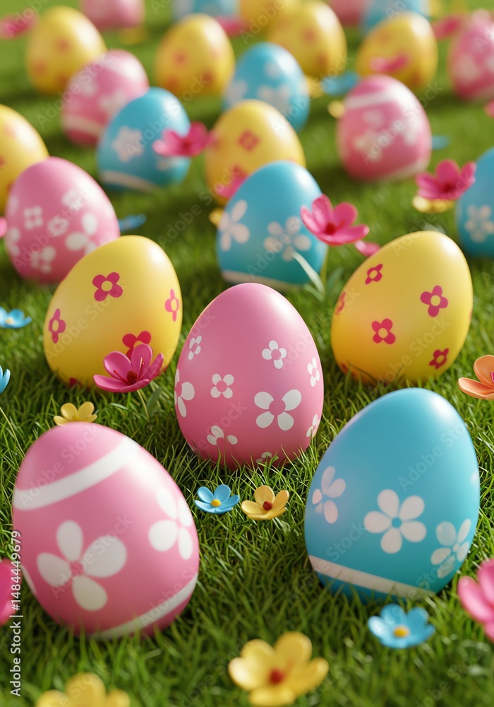 Pastel Easter Eggs on Grass: A Festive Spring Scene Pastel Easter Eggs on Grass: A Festive Spring Scene