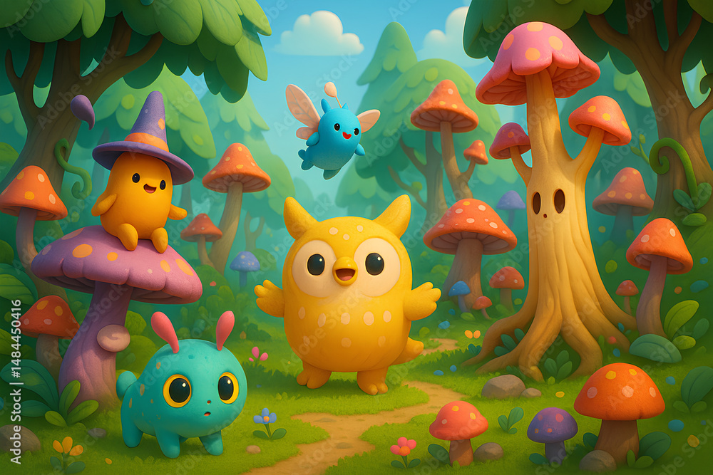 Naklejka premium Magical Mushroom Valley