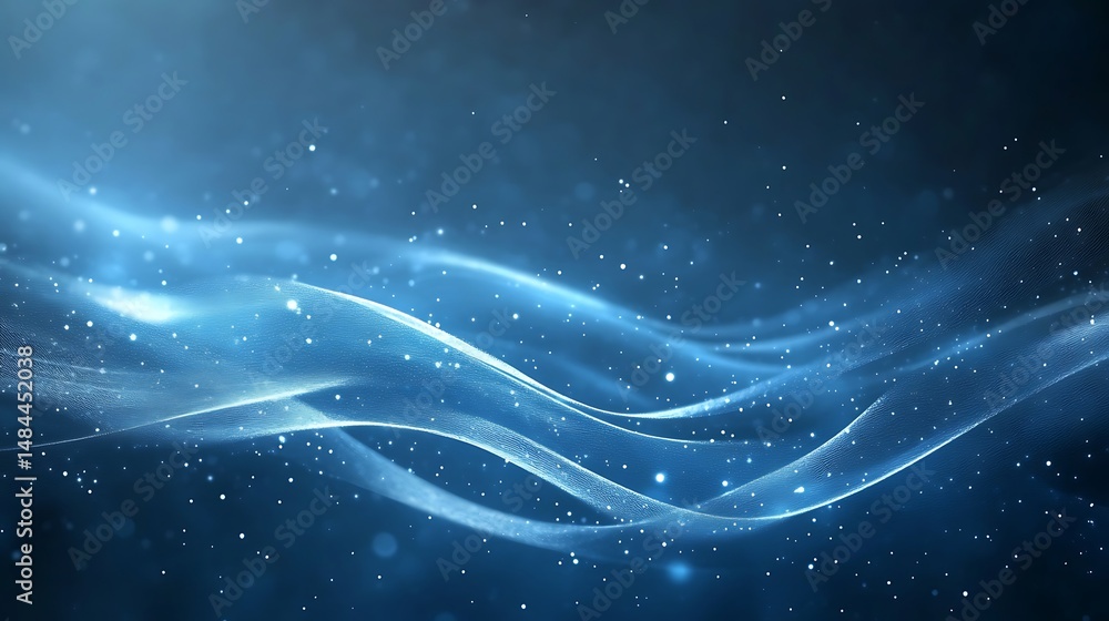 Fototapeta premium Abstract blue wave with sparkling particles