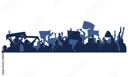 Football fans silhouette vector illustration. Spectators crowd and group of supporters chant.
