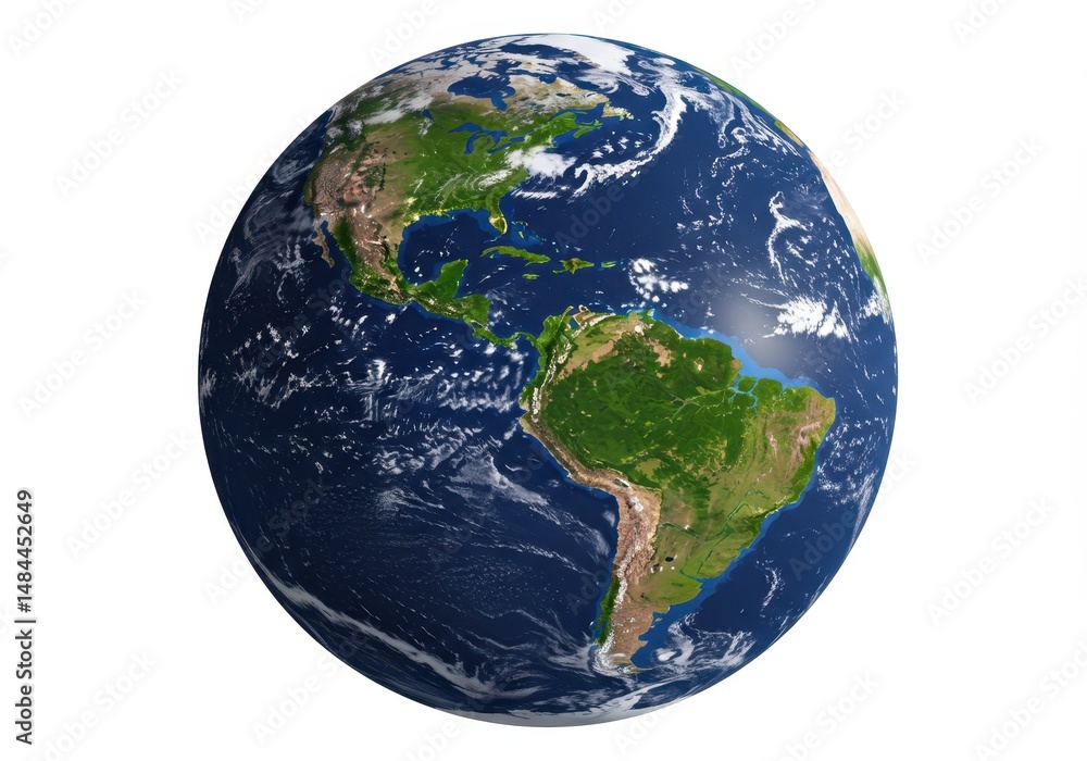 Fototapeta premium A view of the earth showing the continents of North and South America and surrounding oceans