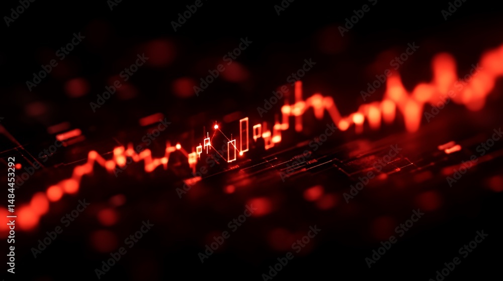 Fototapeta premium Red Financial Chart on Dark Background