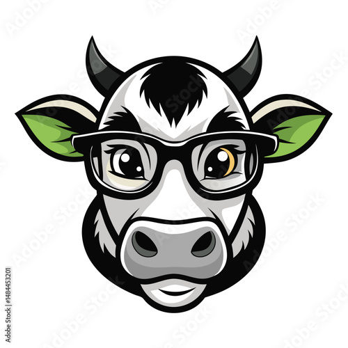 A friendly cartoon cow wearing glasses smiling directly at the viewer with confidence