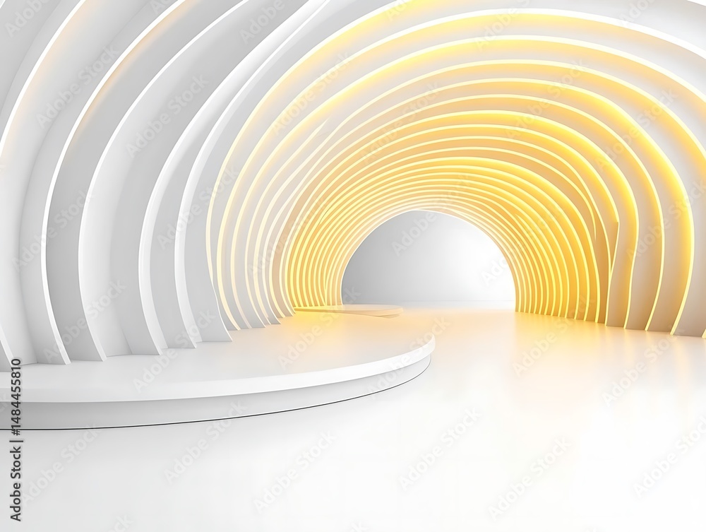 Obraz premium Luminous passage with curved partitions illuminates modern architecture