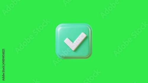 Animation of a green checkmark 3d icon on a green screen background