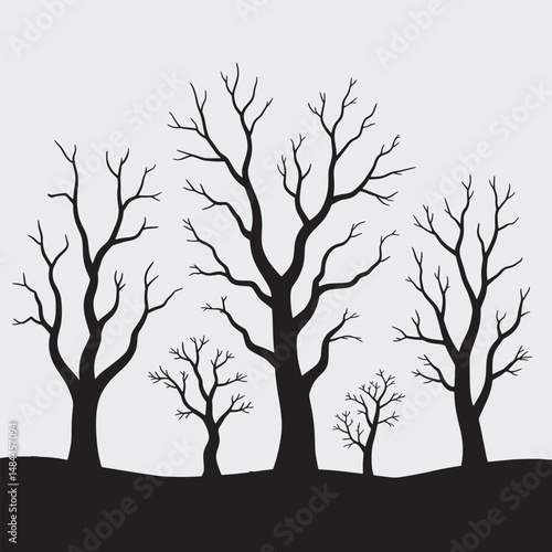 Naked trees silhouettes set. Hand-drawn isolated illustrations.