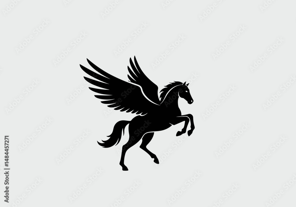 Fototapeta premium Majestic Black Pegasus in Dynamic Flight Pose