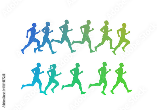Gradient Runners A Dynamic Series of Silhouetted Figures in Motion
