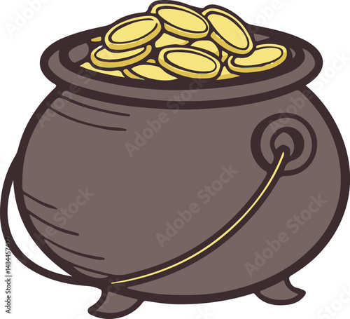 Pot of Gold with Clover and Coins - St. Patrick's Day Theme
