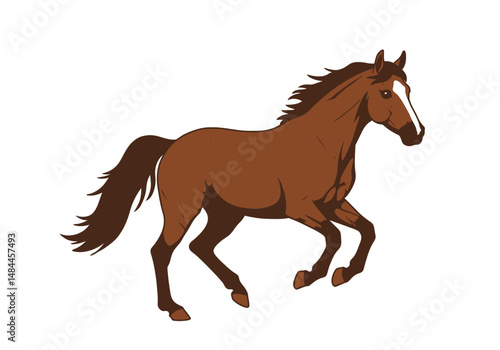 Animated Chestnut Horse Galloping with White Blaze and Flowing Mane