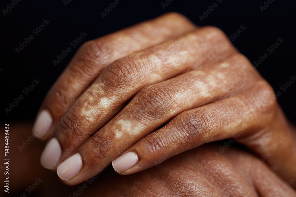 Fototapeta premium Embracing diversity and skin differences with vitiligo in hands close-up