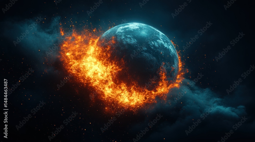 Obraz premium Planet engulfed in fiery destruction