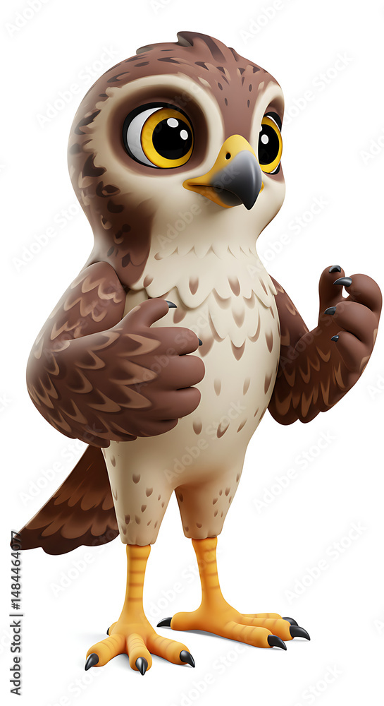 Obraz premium Cartoon bird stands confidently gesturing cheerfully