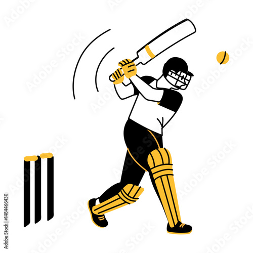 A sketchy illustration showing cricket player hitting ball
