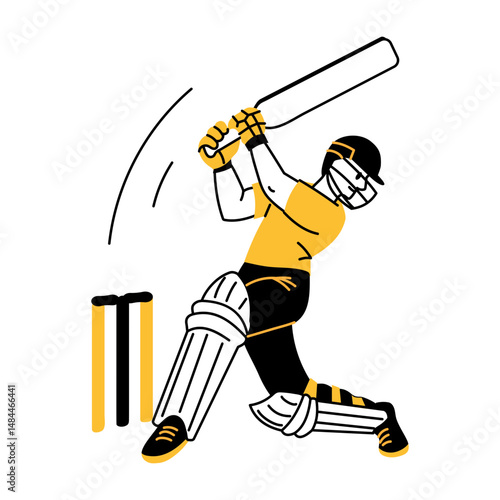 A drawing style illustration showing cricket shot

