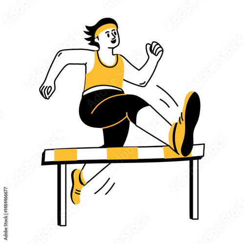 A drawing style illustration showing hurdle race

