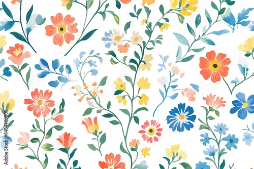 Delicate floral pattern with various blooms and foliage