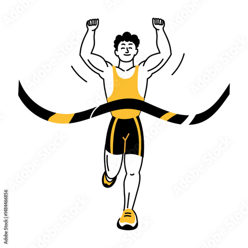 A drawing style illustration showing race winner 

