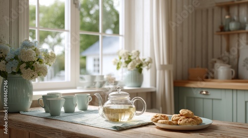 Wallpaper Mural tea on wooden table in beautiful kitchen in morning Torontodigital.ca