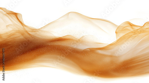 A dusty blend of fine desert particles and smoke swirls through the air, with brown clouds and wave-like effects isolated on white. 