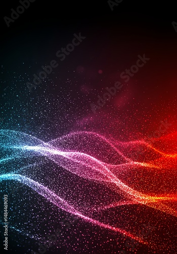 Glowing Particle Waves: Abstract Red and Blue Digital Art