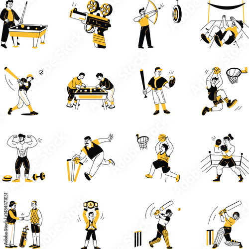 Collection of 16 Sports Players Hand Drawn Illustrations 


