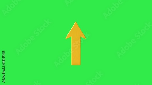 3d animation of yellow up arrow icon with green screen
