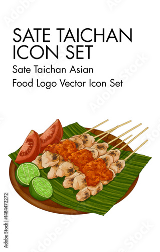 Sate taichan indonesian Food logo vector Icon set