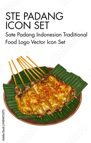 Sate padang indonesian traditional Food logo vector Icon set