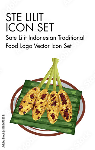 Sate lilit indonesian Food logo vector Icon set