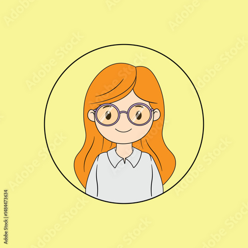 Cartoon woman with glasses, a vector illustration of a lady with hair and a smile