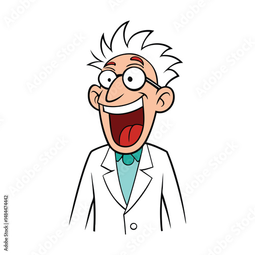 A wild-eyed mad scientist with frizzy hair throws back his head, cackling maniacally as lightning flashes behind him—his latest experiment has come to life!
