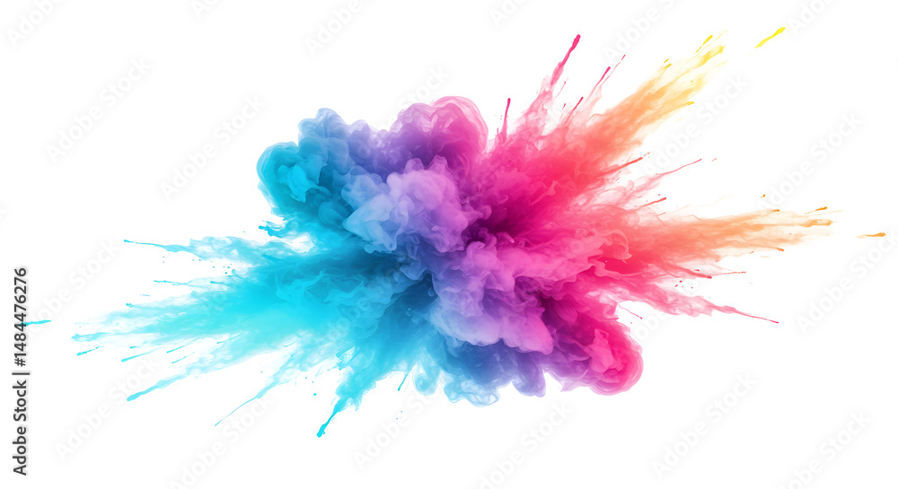 Fototapeta premium Transparent Cool-toned cyan and purple splash blending into pink explosion