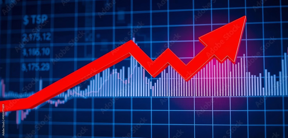 Fototapeta premium Red arrow plummeting through a financial graph depicting economic crisis, stock market, drop