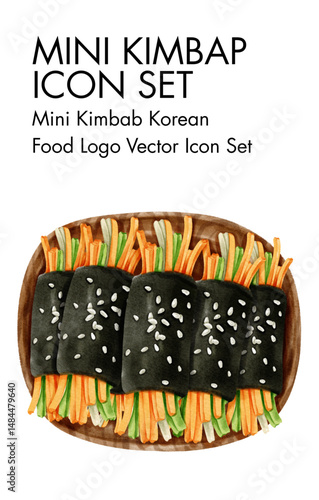 Mini kimbab korean Food logo vector Icon set