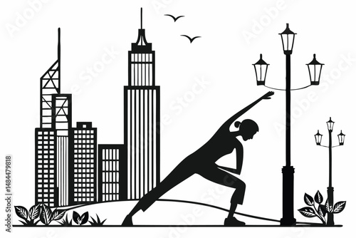 Yoga Urban T-Shirt Design Silhouette Vector   Modern Wellness Apparel Illustration for City Lifestyle