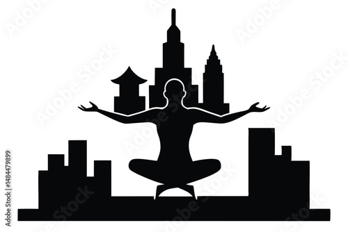 Yoga Urban T-Shirt Design Silhouette Vector   Modern Wellness Apparel Illustration for City Lifestyle