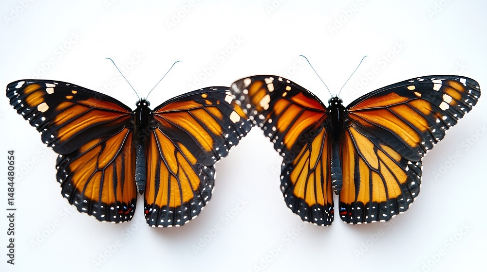 Fototapeta premium Macro butterfly details extreme closeup of monarch butterfly wing textures perfectly lit for professional photography on white overlay cut out on isolated transparent removed background
