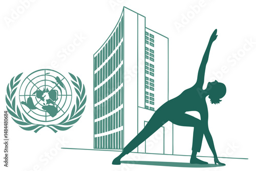 United Nations Yoga Silhouette Vector  Global Peace and Wellness Pose Illustration
