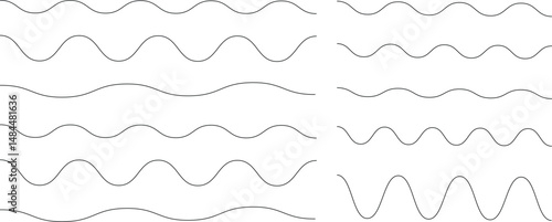 Abstract style  pattern on black. Wave line ,wavy pattern and squiggly horizontal  lines. Vector illustration.Set of seamless borders zigzag. Graphic design elements.