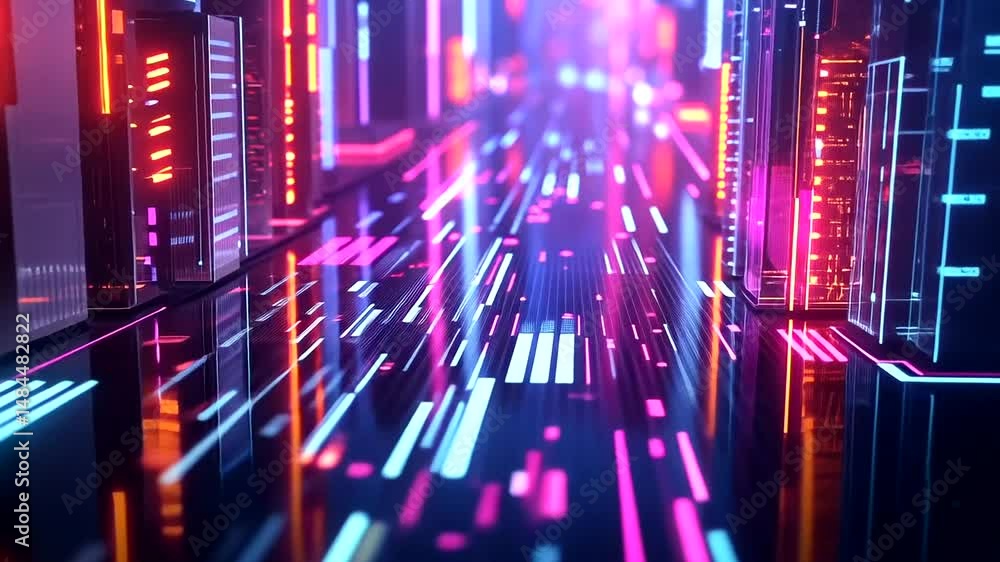 Futuristic neon city corridor, digital art, glowing lines. Futuristic neon city corridor, digital art, glowing lines.