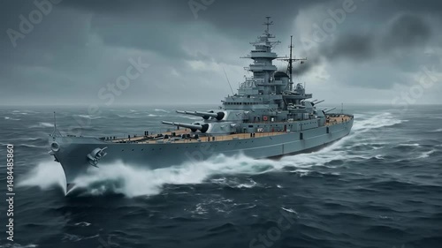 Battleship in Stormy Sea