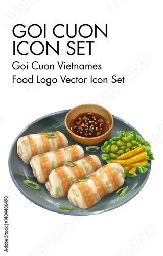 Gori cuon vietnames Food logo vector Icon set