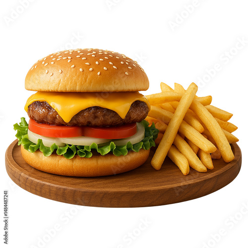 burger and fries isolated on transparent or white background png