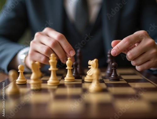 Wallpaper Mural Hands making a chess move, close-up on board, intellectual and competitive International Chess Day vibe.

 Torontodigital.ca